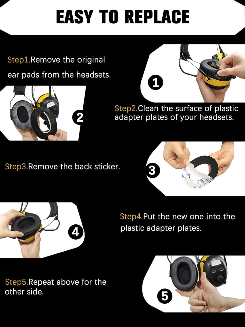 PROHEAR FEP01-1Pair Replacement Foam Ear Pads (Upgraded) for 3M WorkTunes Connect(90543, 90544, 90542, 90541), ZOHAN EM042 Radio Headphone, 037 Bluetooth Hearing Protection - Image 5